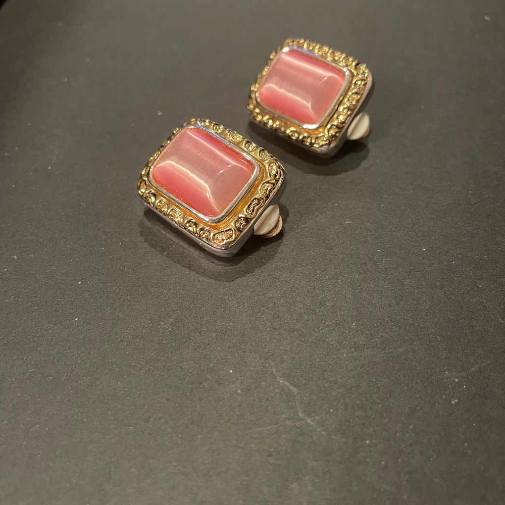 Elegant Pink and Gold Clip on Earrings